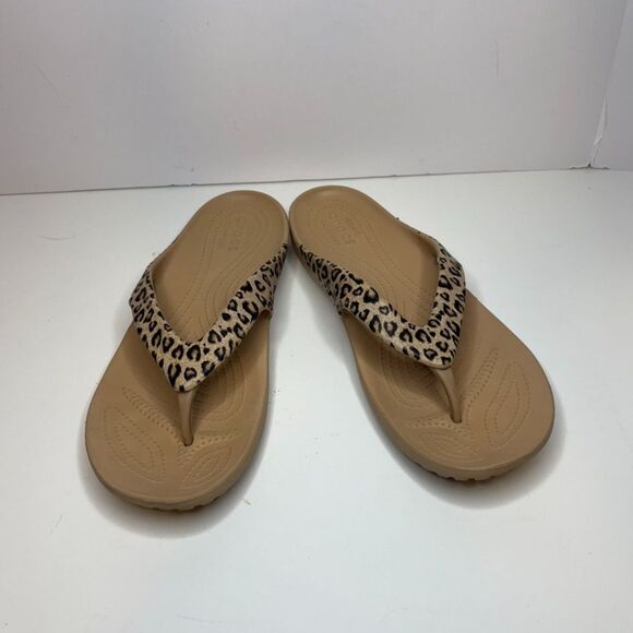 Crocs Leopard Kadee II Flip Flop Sandals Comfort Open Toe Walking Womens - Picture 5 of 8